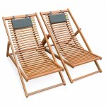 Sweeek - ensemble de 2 chiliennes bois  lattes bilbao. transats en eucalyptus huil et coussin repose ...