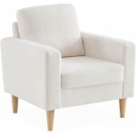 Sweeek - fauteuil  bouclettes blanc cass. scandinave - bjorn - canap 1 place fixe droit pieds bois ...