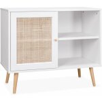 Sweeek - meuble de rangement en cannage 80x39x65. 8cm bohème - blanc - 2 niveaux - 1 porte - pieds scandinaves ... Sweeek - meuble de rangement en cannage 80x39x65. 8cm bohème - blanc - 2 niveaux - 1 porte - pieds scandinaves ...