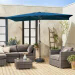 Parasol droit rectangulaire 2x3m - touquet bleu canard - m�t central en aluminium orientable et manivelle ...
