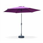 Parasol droit rond �300cm - touquet prune - m�t central en aluminium orientable et manivelle d'ouverture ...