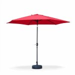 Parasol droit rond �300cm - touquet rouge - m�t central en aluminium orientable et manivelle d'ouverture ...
