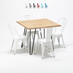 Table et 4 chaises carr�es en m�tal et bois au style industriel tribeca - blanc