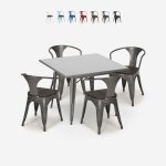 Table 80x80 + 4 chaises style industriel bois mtal cuisine bar century wood - gris fonc