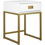 Beliani - table d'appoint bout de canap� blanc et dor� avec tiroir pratique id�al pour salon au style ...