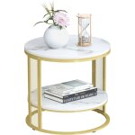 Unho - table d'appoint bout de canap ronde 55x51x51. 5cm en marbre blanche dor pour salon table de ...