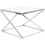 Table d'appoint carr�e 60 cm avec plateau en verre et cadre en m�tal argent� au style moderne et contemporain ...