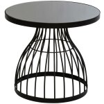 Atmosphera ? table � caf� ronde en verre tremp� noir ? pied central en m�tal ? dimensions d. 55 x h. ...