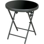 Table d'appoint pliante ronde avec plateau en verre tremp�, structure en acier noir, diam�tre 45 cm, ...