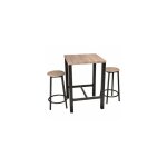 Table de bar carr�e + 2 tabourets de bar en bois et m�tal noir