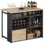 Table de bar extensible avec abattant, table haute cuisine, 1 placard et 4 compartiments ouverts, 116x79, ...