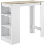 Table de bar haute avec rangement table bistro 110 cm blanc et chêne Table de bar haute avec rangement table bistro 110 cm blanc et chêne