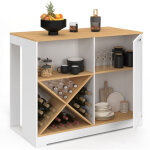 Table de bar �lot vito 113 cm avec range - bouteilles bois blanc et plateau fa�on h�tre