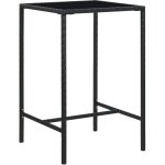 Table de bar de jardin noir 70x70x110cm r�sine tress�e et verre