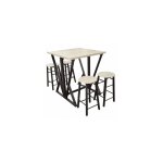 Table de bar pliable + 4 tabourets de bar en bois et métal noir Table de bar pliable + 4 tabourets de bar en bois et métal noir