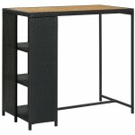 Table de bar avec rangement noir 120x60x110 cm r�sine tress�e
