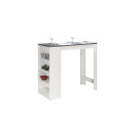 Temahome - table de bar avec rangements piètement blanc plateau effet béton Temahome - table de bar avec rangements piètement blanc plateau effet béton