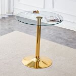 Table de bar ronde �89 cm h92 cm, plateau en verre transparent, pied en m�tal dor�, style minimaliste ...