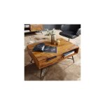 Table basse 1 tiroir et 1 niche en bois massif naturel et noir Table basse 1 tiroir et 1 niche en bois massif naturel et noir