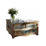 Table basse 100x100 bois de r�cup�ration laqu� multicolore nature of spirit 62