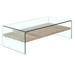 Meubletmoi - table basse 110 cm en verre tremp� avec �tag�re d�cor ch�ne - ice