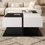 Table basse 70x70x35. 5cm - avec 2 tiroirs - table de salon carr�e - brillante - noire et blanche