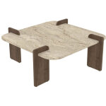Table basse en bois  afrolli  - 90 x 90 x 35 cm - travertin