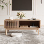 Table basse en bois naturel, 100x50x43cm, 1 tiroir, espace ouvert, pieds en bois massif, structure renforc�e ...