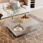 Table basse avec box de rangement amovible, design b�ton gris et effet bois, en panneaux de particules, ...