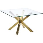 Table basse carre 70 x 70 cm cm avec plateau en verre et pieds dors glamour et tendance pour salon ...