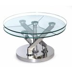 Inside75 - table basse carrousel  plateaux pivotants en verre et acier chrom