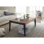 Pegane - table basse en chêne massif avec pied en métal laqué noir - l102 x h43 x p73 cm Pegane - table basse en chêne massif avec pied en métal laqué noir - l102 x h43 x p73 cm