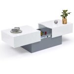 Table basse coulissante rectangulaire marta bois gris et plateau blanc Table basse coulissante rectangulaire marta bois gris et plateau blanc