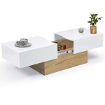 Idmarket - table basse coulissante rectangulaire marta bois imitation hêtre et blanc Idmarket - table basse coulissante rectangulaire marta bois imitation hêtre et blanc