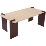 Table basse au design art d�co cezanne 60x120cm effet travertin beige et bois fonc�
