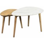 Tables basses gigognes marbre blanc et bois manguier massif (lot de 2) evy
