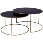 Miliboo - tables basses gigognes rondes design métal doré et verre teinté noir (lot de 2) roxo Miliboo - tables basses gigognes rondes design métal doré et verre teinté noir (lot de 2) roxo