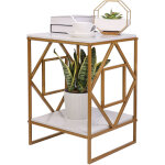 Unho - table basse marbre - table d'appoint carr�e � 2 niveaux - plateau en marbre cadre en fer - table ...