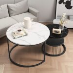 Table basse - marbre et pieds m�tal - table basse gigogne - table de salon - moderne - d 70 / 45 x h ...