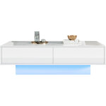 Table basse moderne laqu�e blanche, 115x55x34 cm, 2 tiroirs, led et capacit� 30 kg, design �l�gant