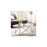 Table basse ovale 120x60x40 cm effet marbre blanc et piétement doré Table basse ovale 120x60x40 cm effet marbre blanc et piétement doré