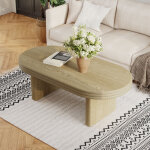 Table basse ovale cannel�e avec pieds, plateau aspect bois, style mid - century moderne, en mdf, 120�60�41, ...