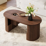 Table basse ovale avec rangement et niches ouvertes, texture verticale, en mdf, noyer, 105�50�46, 5 cm ...