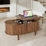 Table basse ovale relevable 100x48x53. 5 cm - style vintage - table de rangement - pieds en bois massif ...