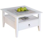 Link's - table basse en pin massif laqu blanc et plateau en verre tremp