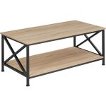 Table basse de salon rectangulaire avec plateau style bois clair