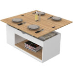 Table basse plateau relevable rectangulaire convertible en table � manger elea 100 cm bois blanc et fa�on ...