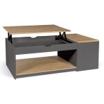 Idmarket ? table basse relevable rectangulaire avec coffre en panneaux m�lamin�s gris ? dimensions 110x60x45cm ...