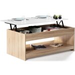 Idmarket - table basse plateau relevable rectangulaire soa bois imitation htre plateau blanc