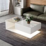 Table basse avec plateau en verre tremp� et led 16 couleurs, brillance, style moderne, en panneaux de ...